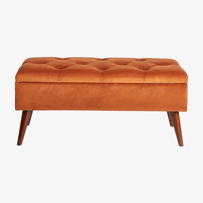 Olivia's Olivia's Tarla Velvet Buttoned Bench with Storage in Tobacco