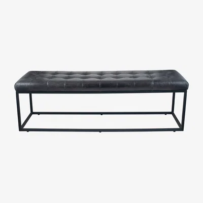Olivia's Olivia's Asia Iron Buttoned Bench in Steel Grey Leather