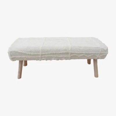Olivia's Libra Interiors Marve Table Tufted Wool Bench in Ivory