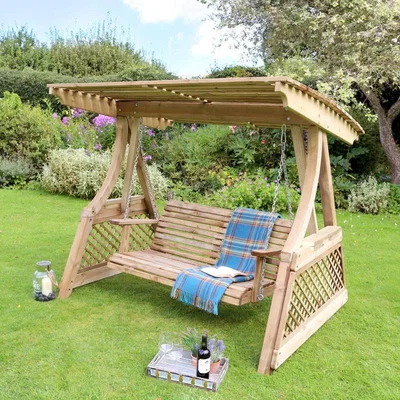 Downtown Zest Garden Santorini 2 Seater Wooden Swing In Natural