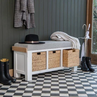 Downtown Clevedon Large Hall Bench - White/Oak In LightWood/White