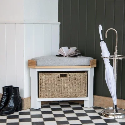 Downtown Clevedon Corner Hall Bench - White/Oak In LightWood/White