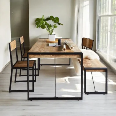 OAT Home Sligo 140cm Industrial Metal & Wood Dining Bench