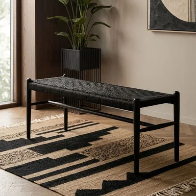 Pagazzi Cebu Black Woven Rope and Wooden Bench
