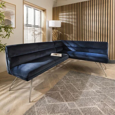 Quatropi Modern Kitchen Corner Dining Bench Blue Fabric 5 Seater Left-Hand