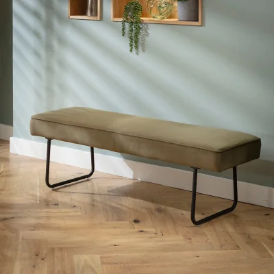 Quatropi Modern 3 Seater Backless Dining Bench Olive Green Velvet 150cm