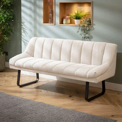 Quatropi Modern 3 Seater Dining Bench with Back Stone Fabric 180cm