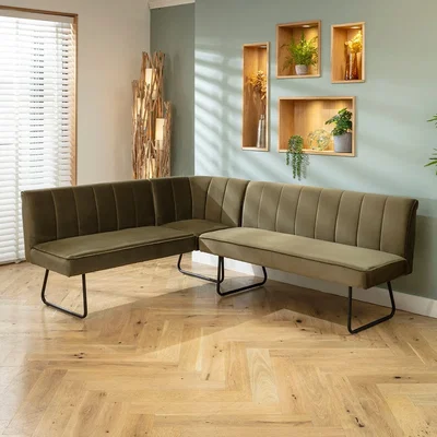 Quatropi Modern Kitchen Corner Dining Bench Olive Green Velvet L/R 174x212cm