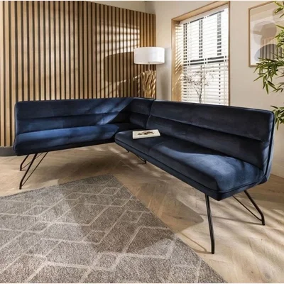 Quatropi Modern Kitchen Corner Dining Bench Blue Fabric 5 Seater Right-Hand