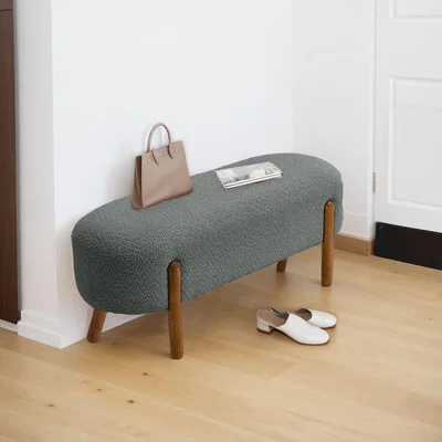 The Range Contemporary Fabric Upholstered Wooden Leg Bench - Grey