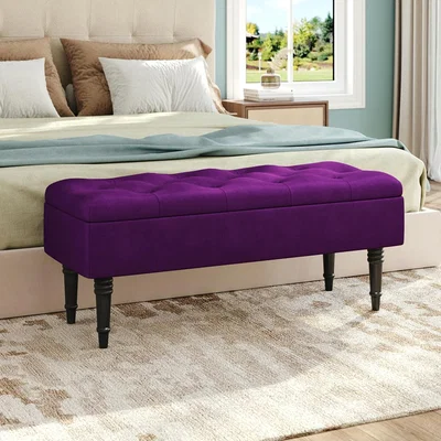 The Range Upholstered Buttoned Velvet Storage Bench - Purple