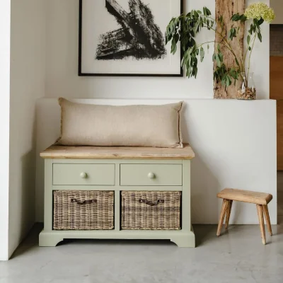 The Range Florence Storage Bench with 2 Baskets - Sage Green