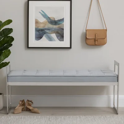 The Range Allure Powder Blue And Silver Finish Bench - Silver, Blue