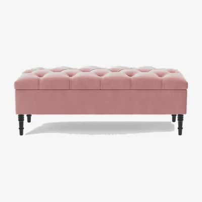 The Range 150cm Chesterfield Ottoman Storage Bench, Steel Grey Tufted Upholstered Velvet Ottoman Footstool - Pink Plush Velvet