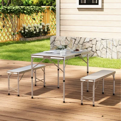 The Range Folding Bench and Table Set - Silver
