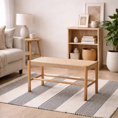 The Range Wyld Haus Tilst Bench - Handwoven Paper Cord Seat, Pine Legs - Natural
