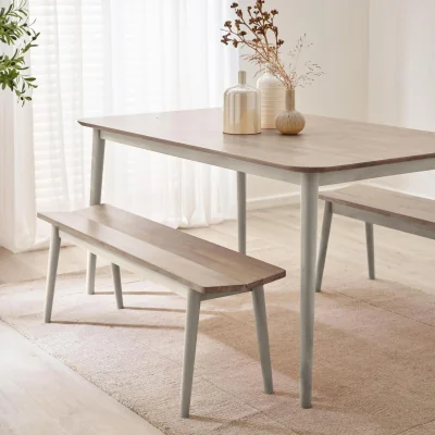 The Range Lynton Whitewashed  Grey Solid Wood Large Dining Bench - White