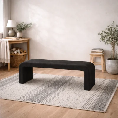 The Range Palermo Curved Boucle Upholstered Bench - Black