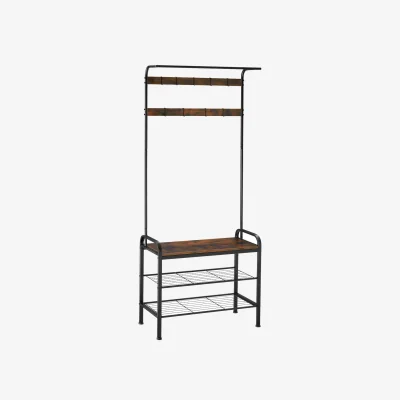 The Range Coat Stand, Shoe Rack, Bench Seat, Hooks - Industrial Wood Dark / 73.5cm