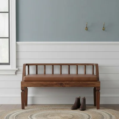 The Range Bordeaux Leather Bench - Brown