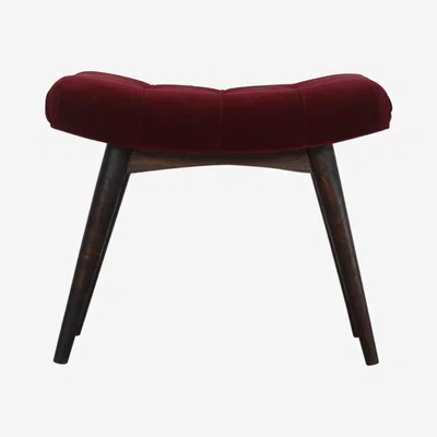 The Range Wine Red Cotton Velvet Curved Bench - Red