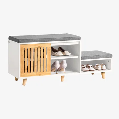 The Range Shoe Storage Bench with 2 Seats and Sliding Door - White