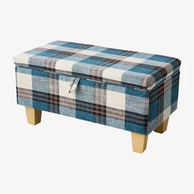 The Range Linen Upholstered Storage Ottoman Bench - Blue