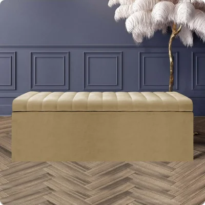 The Range Safar Ottoman Storage Box, Plush Velvet Striped Upholstered Blanket Chest, End of Bed Bench - Mink Plush Velvet