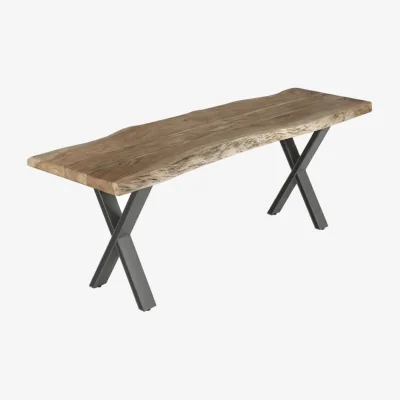 The Range Acacia Live Edge Dining Bench with X Shape Grey Metal Legs 125cm - Tan