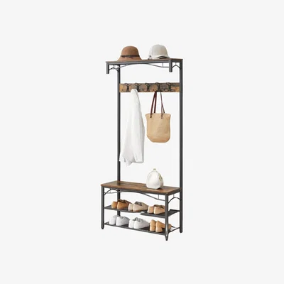 The Range Industrial Coat Rack Shoe Storage Bench - Brown