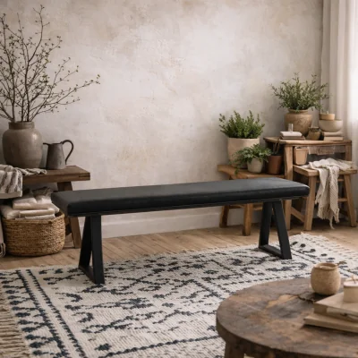 The Range Wyld Haus Balbriggan Large Black Faux Leather Backless Bench - Black