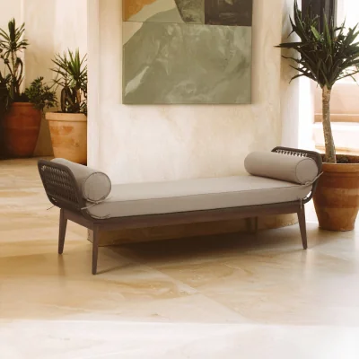 The Range Opus Rope Woven Longue Bench with Cushions - Cream