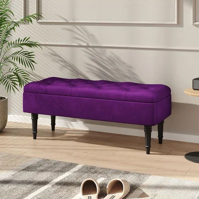 The Range Button Tufted Velvet Storage Bench Seat - Purple