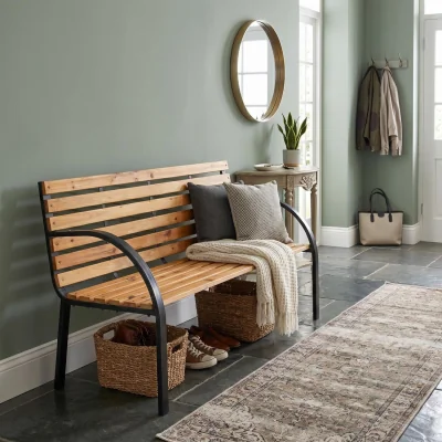 The Range Ambleside 2 Seater Wooden & Metal Indoor Bench - Brown
