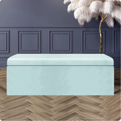 The Range Large Plain Safar Storage Ottoman Box, Plush Velvet Upholstered Deep Storage End of Bed Bench - White Plush Velvet