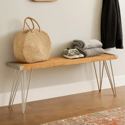 The Range Nandri Slatted Teak Wood Bench - Natural