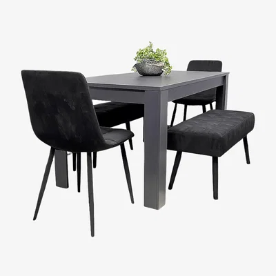 The Range Arrow DesignTable Set with 2 Velvet Chairs and 2 velvet Benches - Grey
