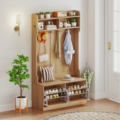 The Range Entryway Bench with Coat Rack - Brown
