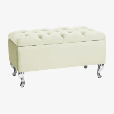 The Range 180cm Chesterfield Ottoman Storage Bench, Teal Tufted Upholstered Velvet Ottoman Footstool - Cream Plush Velvet
