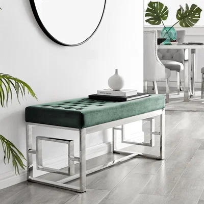 The Range Cambridge Green Velvet and Chrome Metal Bench Seat Chair - Green