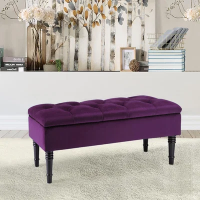The Range Upholstered Accent Bench Seat Storage Ottoman Bedroom Footstool - Purple
