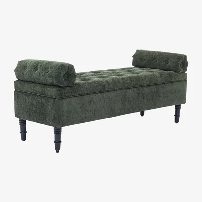The Range Chenille Upholstered Bench with Hidden Storage - Green