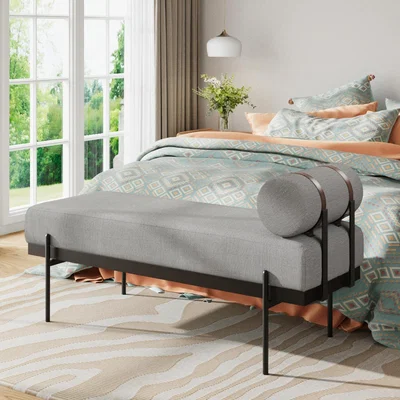 The Range Chenille Upholstered Bench with Removable Pillow - Light Grey