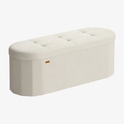 The Range Storage Ottoman Bench, Storage Chest, Folding Foot Rest Stool - Cream White