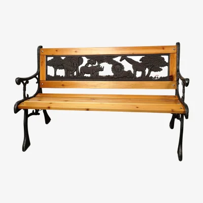 The Range 2 Seater Wooden and Cast Iron Children Bench with Animal Design - Brown