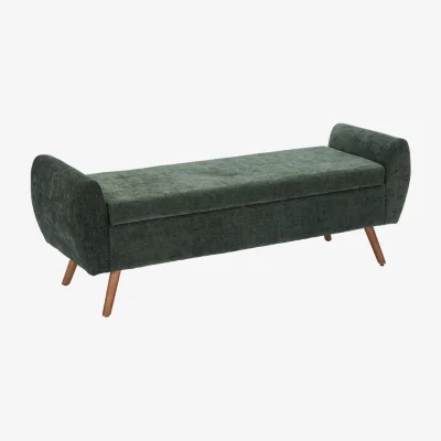 The Range Chenille Upholstered Storage Bench Stylish and Functional - Green