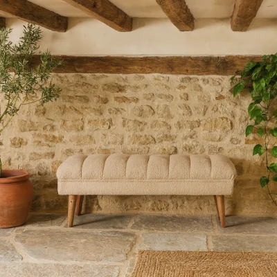 The Range Parma Boucle Puffer Bench Mango Wood Frame - Brown