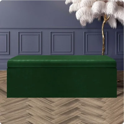The Range Large Plain Safar Storage Ottoman Box, Plush Velvet Upholstered Deep Storage End of Bed Bench - Forest Green Plush Velvet
