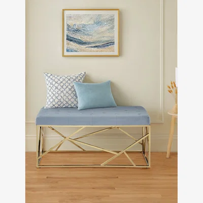 The Range Allure Gold And Powder Blue Velvet Bench - Blue