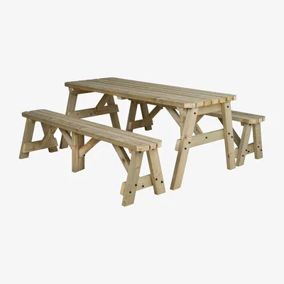 The Range Victoria Wooden Picnic Bench and Table Set - Natural light green / 240cm